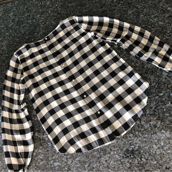 LOFT Black & White Buffalo Check Plaid Long Sleeve Blouse - Picture 5 of 12